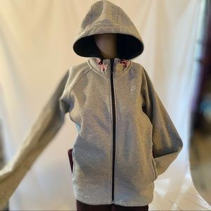 NIKE women’s gray athletic hoodie with pink drawstrings size Large NWT